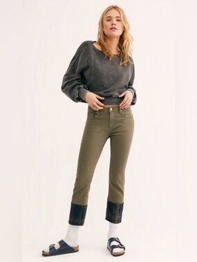 Driftwood Colette Jeans flannel bottom green size 32 EUC